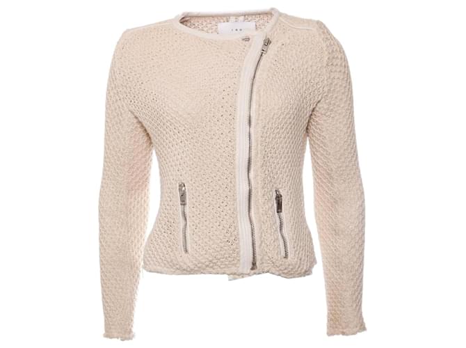 IRO, veste blazer en tricot blanc avec détails en cuir en taille 1/S. Coton  ref.1002823