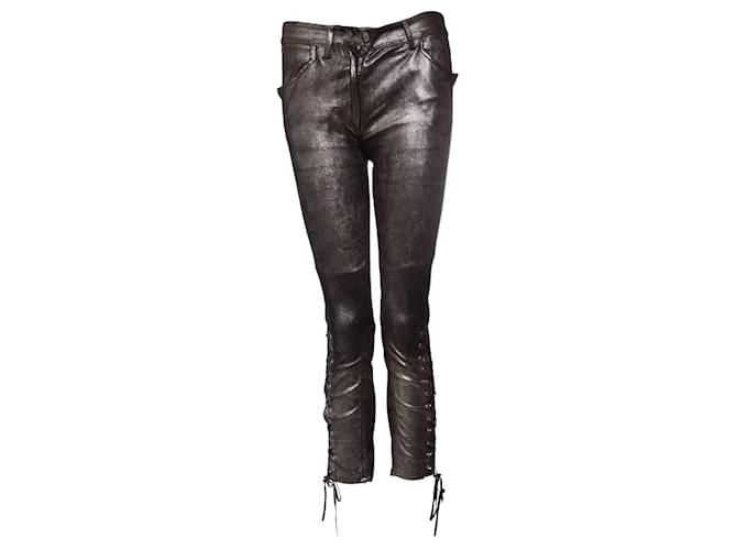Isabel Marant, Niall Metallic Silk Trousers. Silvery Leather  ref.1002830