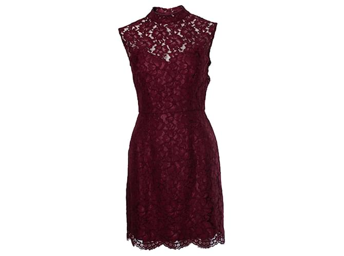 Sandro, Lace dress with open back Red Cotton  ref.1002855