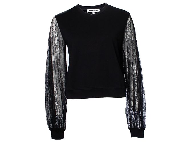 Autre Marque McQ, top negro con mangas de encaje