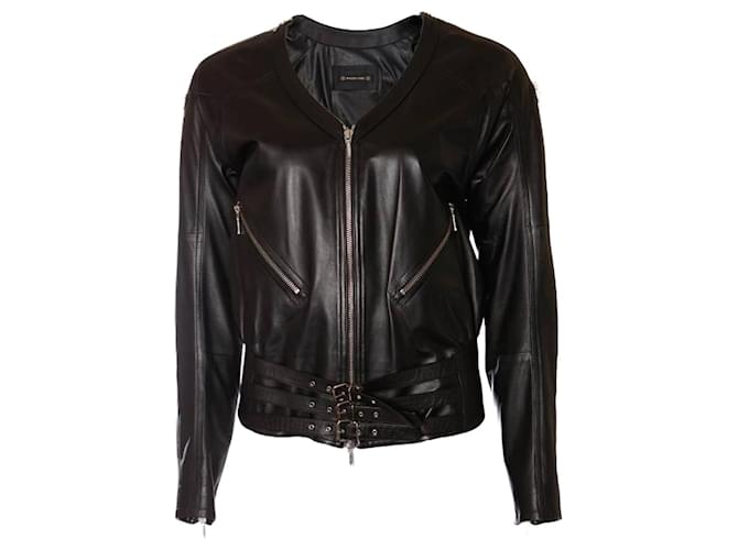 Plein Sud, Black leather jacket with silver zippers.  ref.1002872