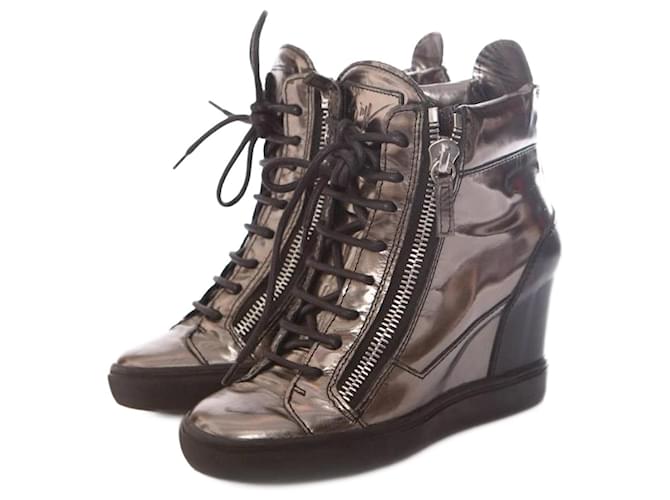 Giuseppe Zanotti, Bronze coloured high shine wedge sneakers in size 36. Brown Golden Leather Patent leather  ref.1002874