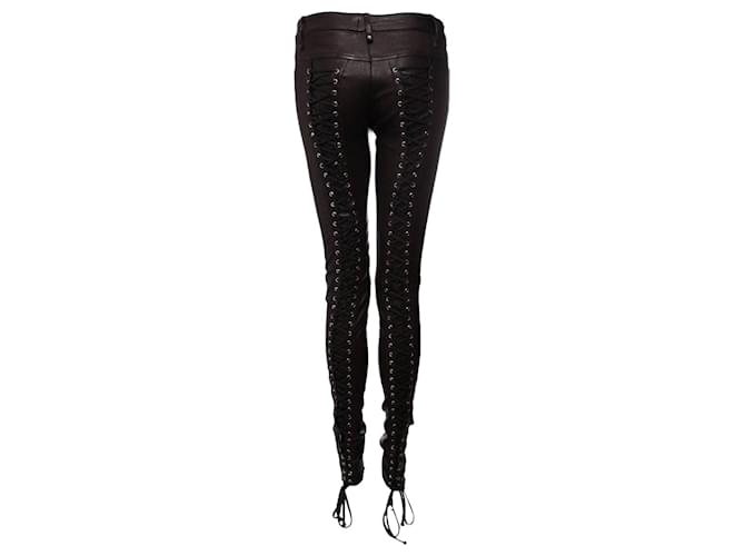 Plein Sud, leather trousers with laces (stretch) in size IT44/M. Black  ref.1002881