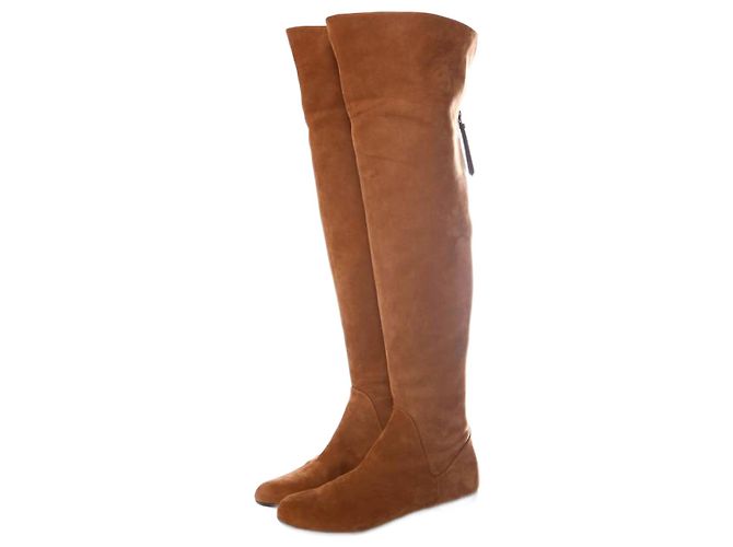 Giuseppe Zanotti, cuissardes en daim de couleur cognac en taille 37.