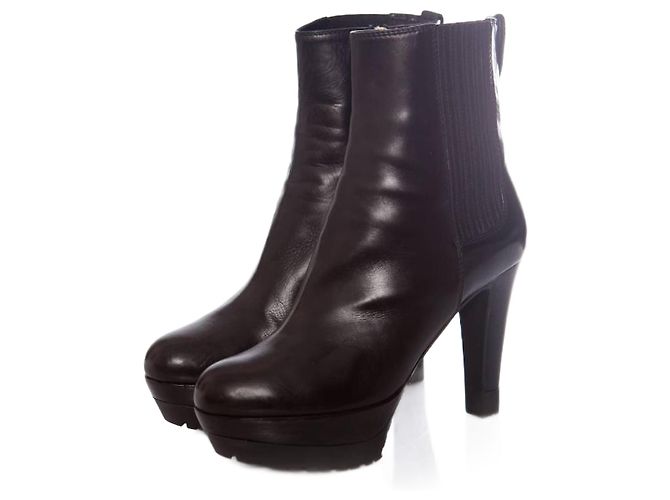 sergio rossi, Black leather platform boots in size 37.