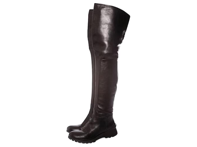 Prada, long black leather boots.  ref.1002887