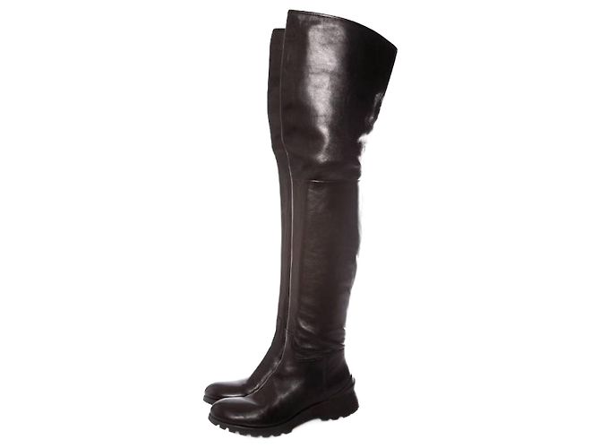Prada, long black leather boots.