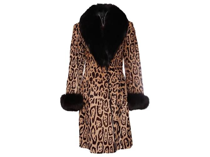JITROIS, Abrigo de piel de leopardo con piel de potro. Castaño Negro Cuero  ref.1002897