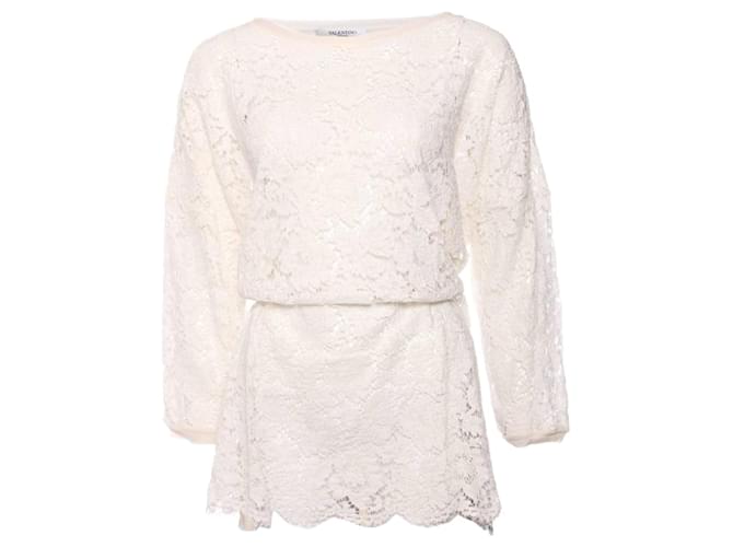 Valentino, full front laced Ecru coloured top in size S. White Wool  ref.1002899
