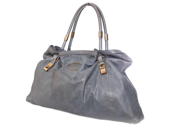 Chloé Chloe, blue/cabas en cuir gris avec détails dorés. Bleu