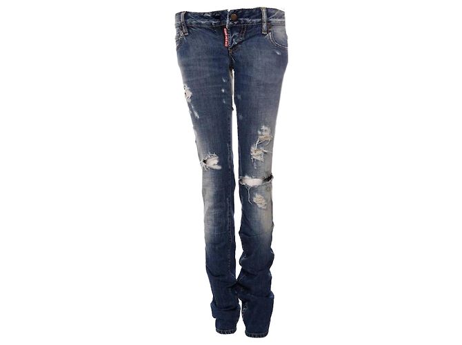 Dsquared2, light blue ripped pants with ribbed patch between the legs in size IT42/S.