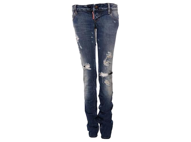 Dsquared2, light blue ripped pants with ribbed patch between the legs in size IT42/S. Cotton  ref.1002903