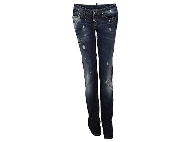 Dsquared2, dark blue ripped jeans with white paint spots in size 40IT/XS.  ref.1002905