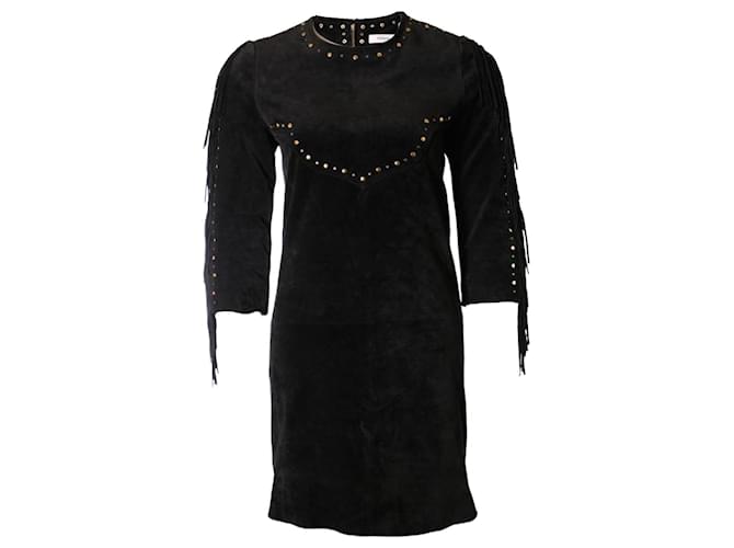 Autre Marque ByDanie, Black leather/suede dress with fringes and studs in size S.  ref.1002939