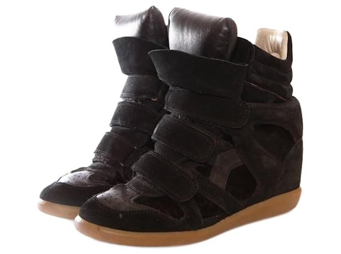 Isabel Marant, Black leather/Suede/ponyskin beckett sneakers in size 38.  ref.1002940