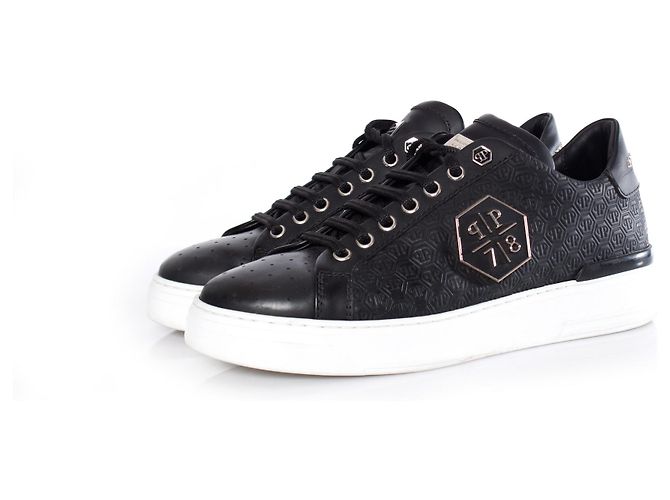 Philipp Plein, baskets basses en cuir noires.