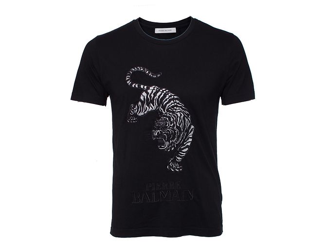PIERRE BALMAIN, T-shirt preta com parte superior. Preto
