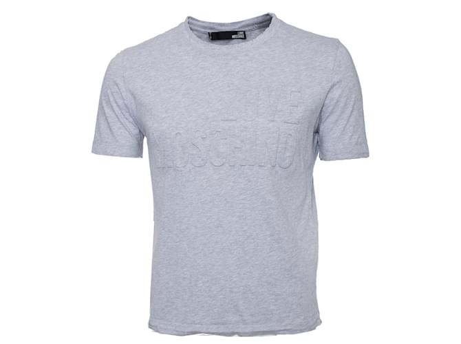 Adoro Moschino, T-shirt grigia con testo in rilievo. Grigio Cotone  ref.1002947