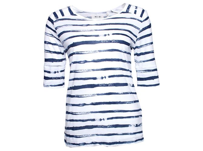 Autre Marque Jeans MIH, maglietta bianca con strisce di vernice blu. Bianco