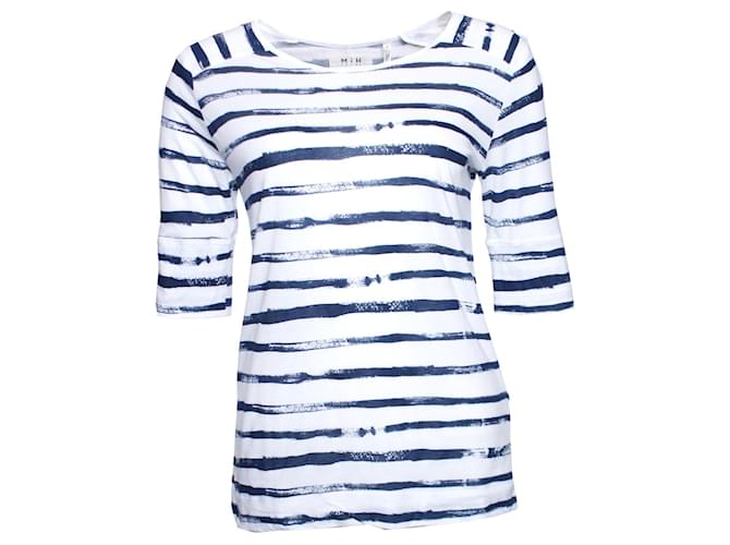 Autre Marque MIH jeans, white T-shirt with blue paint stripes. Cotton  ref.1002956