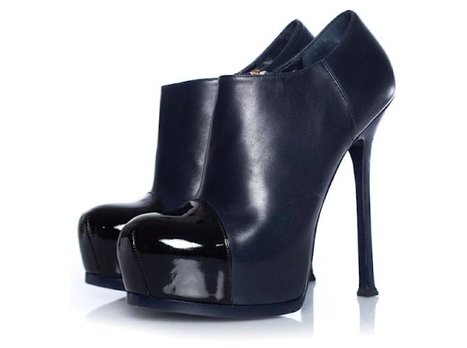 YVES SAINT LAURENT, Tribute ankle boots in blue Leather  ref.1002960