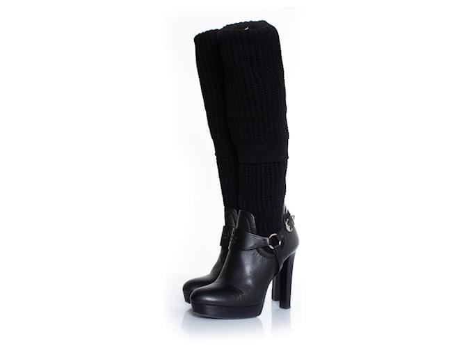 gucci, Black over knee sock boots Leather  ref.1002961