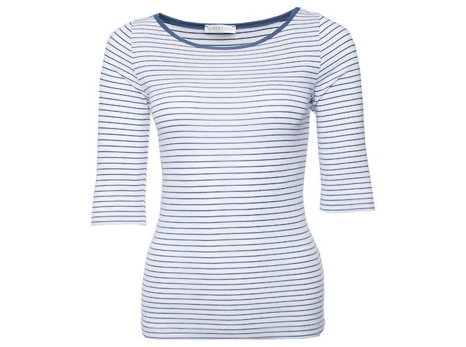 Whistles SILBATOS, top de algodón blanco con rayas azules.