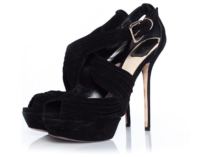 Christian Dior, Suede cross strap sandals Black  ref.1002970