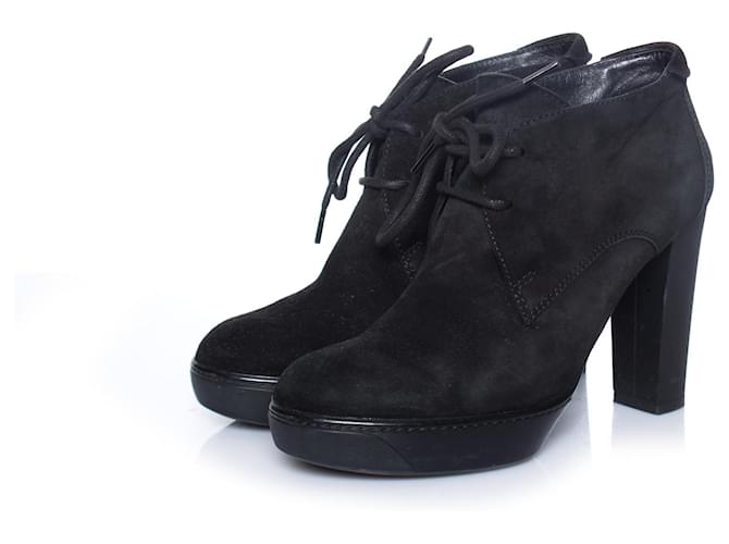 HOGAN, black suede ankle lace-up boots.  ref.1002975