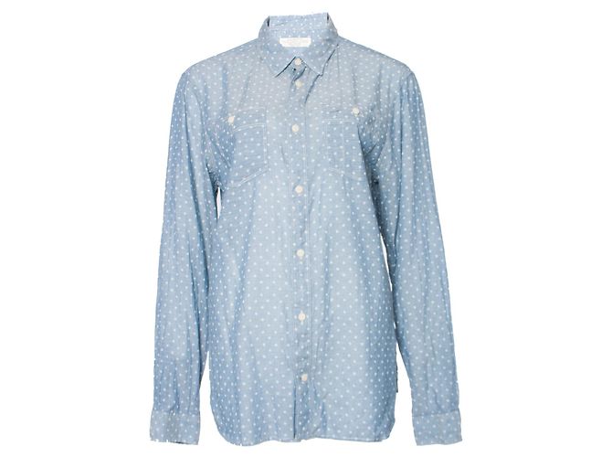 Autre Marque ALLE HEILIGEN, Hellblaue Polkadot-Bluse in Größe M.