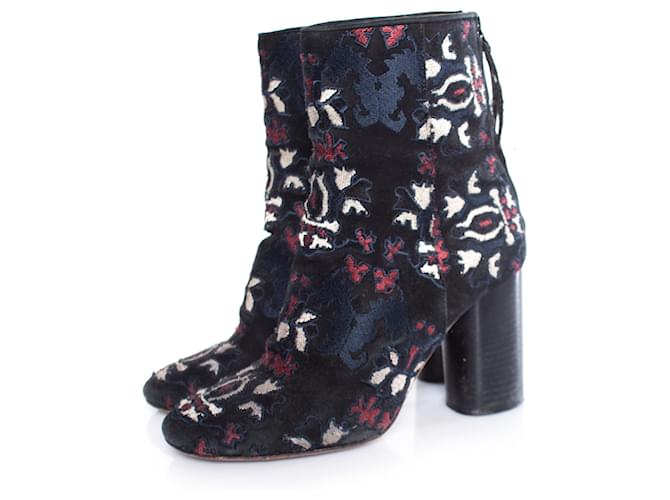 Isabel Marant, Black Guya Embroidered suede ankle boots.  ref.1002992
