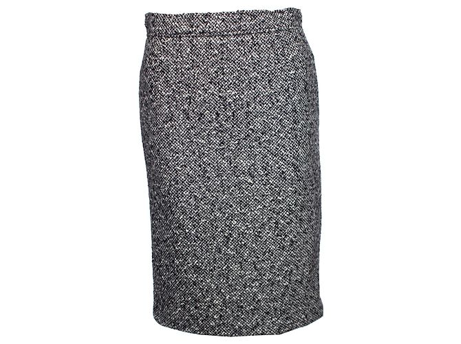 JIL SANDER, Schwarze Farbe/Weißer Kaschmir-Bouclé-Rock. Grau