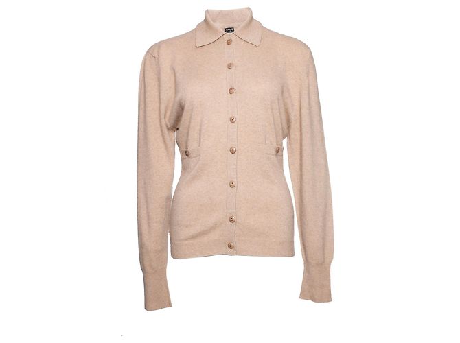 Chanel, cardigan en cachemire camel. Marron