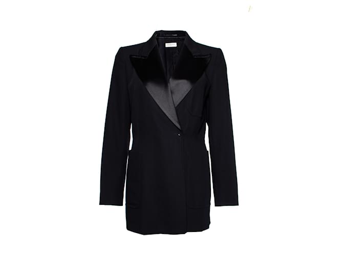 Dries van Noten, blazer en laine noire avec revers brillant et boutons-pression en taille EU40/l.  ref.1002996