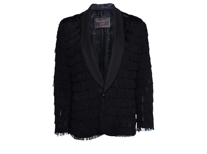 Undercover, semi-transparent jacket with fringes. Black Silk Polyester  ref.1002997