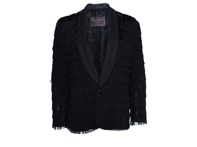 Undercover, halbtransparente Jacke mit Fransen. Schwarz