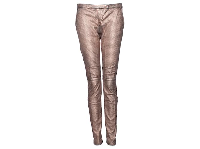 Patrizia Pepe, Pantalon rose enduit métallisé avec chaînes sur les poches arrière en taille 26/XS-S. Coton  ref.1002999