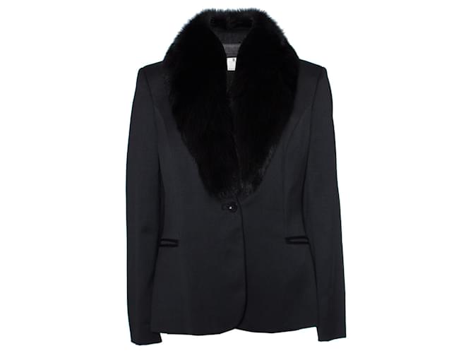 Versus Contre, blazer vintage en laine noire avec col en fourrure.  ref.1003007