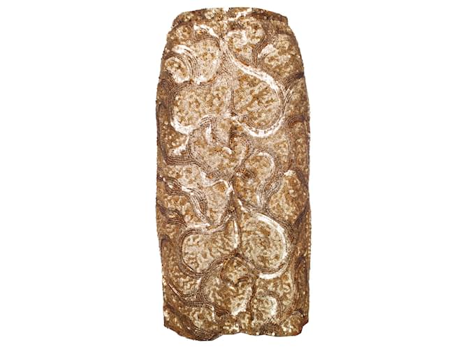 Burberry Prorsum, Falda de lentejuelas doradas con abertura Dorado Seda  ref.1003016