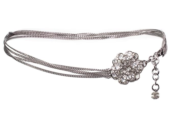Other jewelry Chanel, CHAIN BELT/necklace with rhinestone Camellia. Silvery  ref.1003042