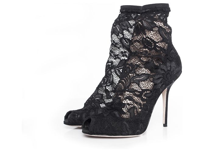DOLCE & GABBANA, Stretch lace sock ankle boots. Black