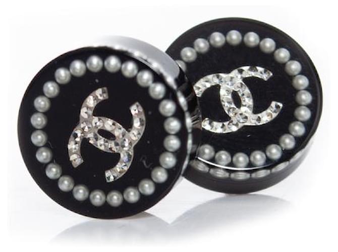 Other jewelry Chanel, Round studded pearl and rhinestone earrings Black  ref.1003048