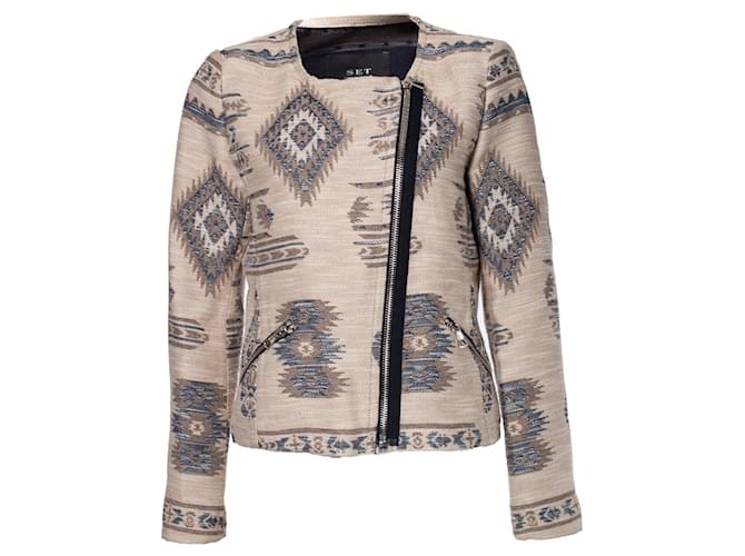 SET, Ethnic woven jacket in beige and blue Cotton  ref.1003050