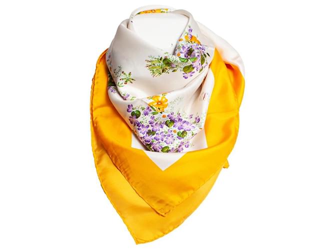 gucci, Foulard vintage à imprimé floral Soie Jaune  ref.1003087