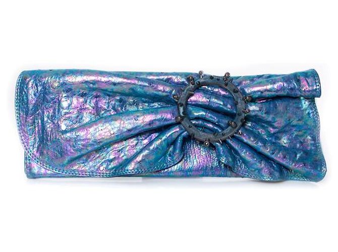 Autre Marque Maison Du Posh, Pochette in pelle di struzzo blu