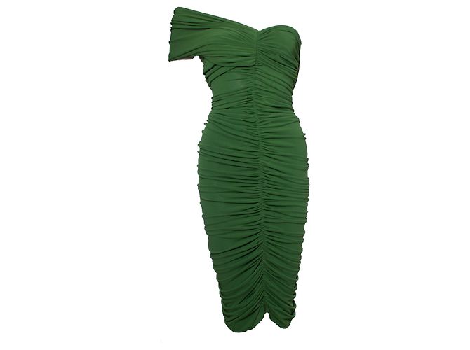 LANVIN, Vestido drapeado verde com um ombro