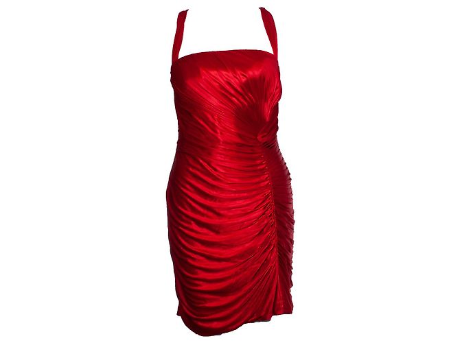 Roberto Cavalli, vestido bustier arrugado y drapeado Roja