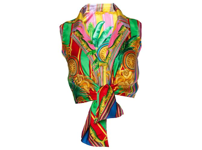 Gianni Versace Couture, camicia con cravatta a nodo Multicolore Seta  ref.1003108