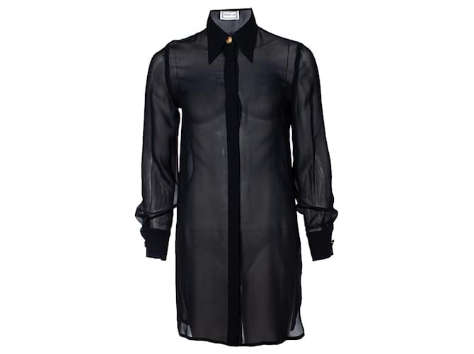 Gianni Versace, Blusa de seda negra con botones de medusa Negro  ref.1003109