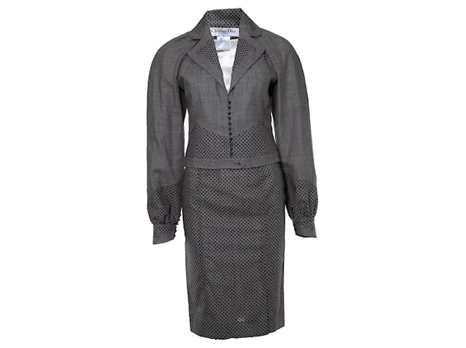 Christian Dior, costume gris à imprimé pois en velours Laine  ref.1003117